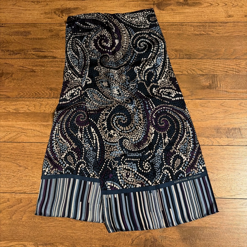 Adrienne Vittadini Womens Oblong Scarf Blue Purple Paisley OS Silky Long Wrap
